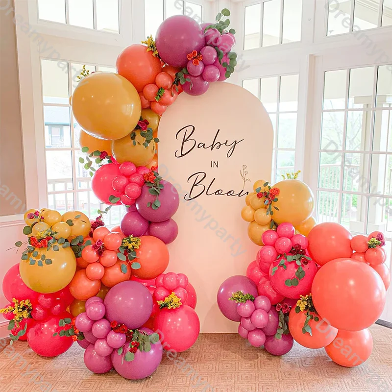 125pcs Matte Peach Balloon Garland Kit Hot Pink Yellow Balloons Baby Birthday Shower Gender Reveal Bridal Wedding Party Decor