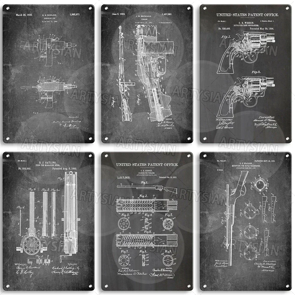 Gun Patent Metal Sign Glock 17 Sid Noble Toy Cap Gun Semi-Automatic Rifle Fist Gun Automatic Firearm Wesson Gunther Voss Bullet