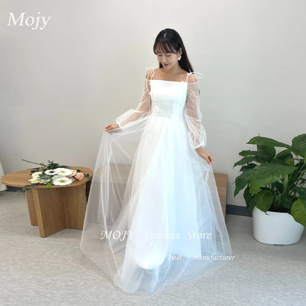 

Mojy Elegant Ivory Wedding Dresses Korea Photo shoot Short Long Sleeve Tulle Bridal Gowns Customized Prom Ball Gown