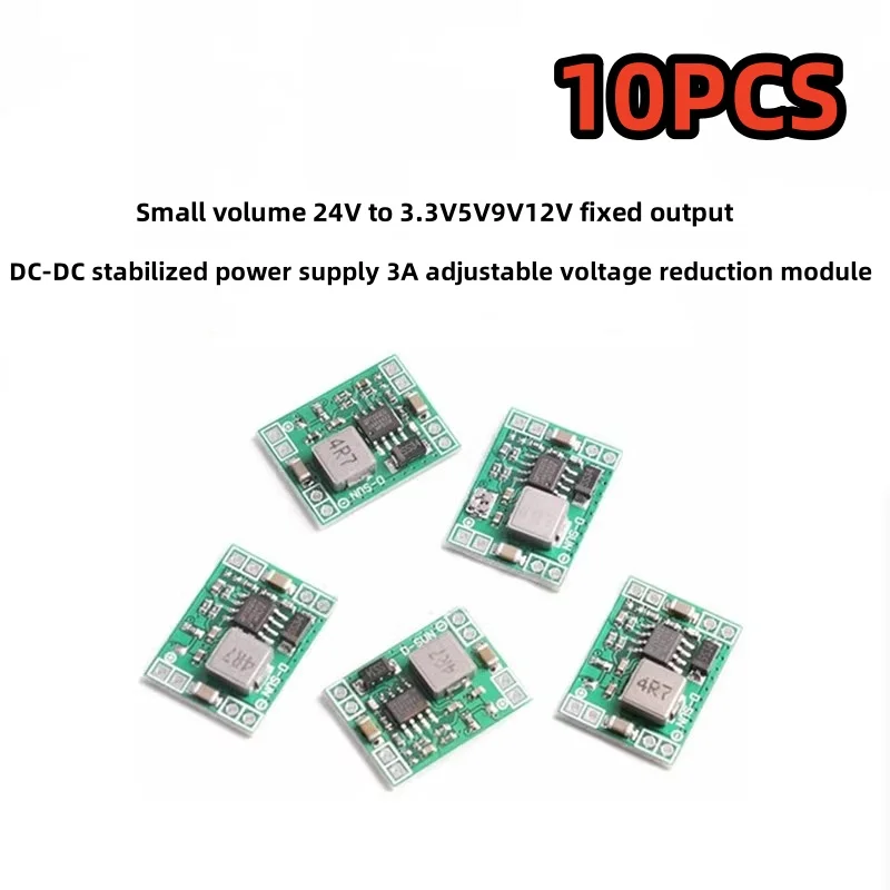 DC-DC Módulo Step-Down Ajustável, Fonte de Alimentação Estabilizada, Saída Fixa, Pequeno Volume, 24V a 3.3V5V9V12V, 3A, 10Pcs