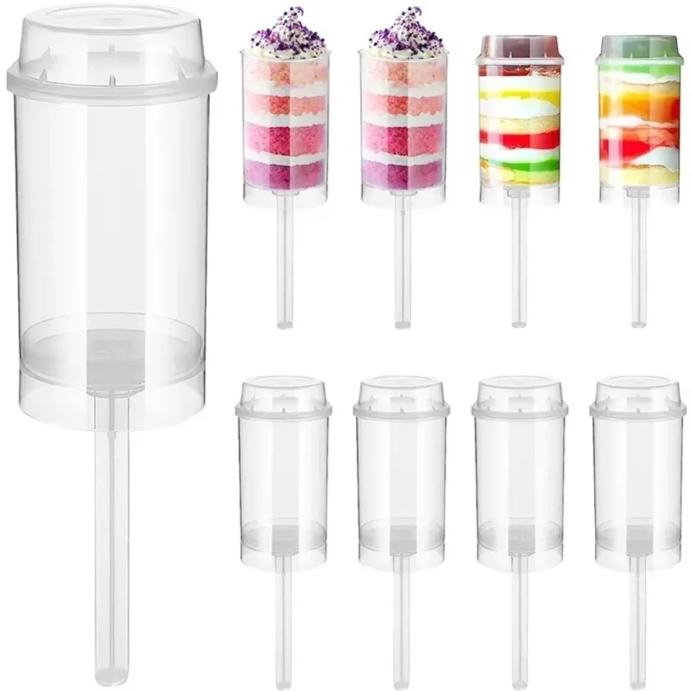 10PCS Transparent Push Pop Cake Tubes Round Cylinder Cake Push Up Containers With Lid Cake Containers Dessert Tubes Ice Cream