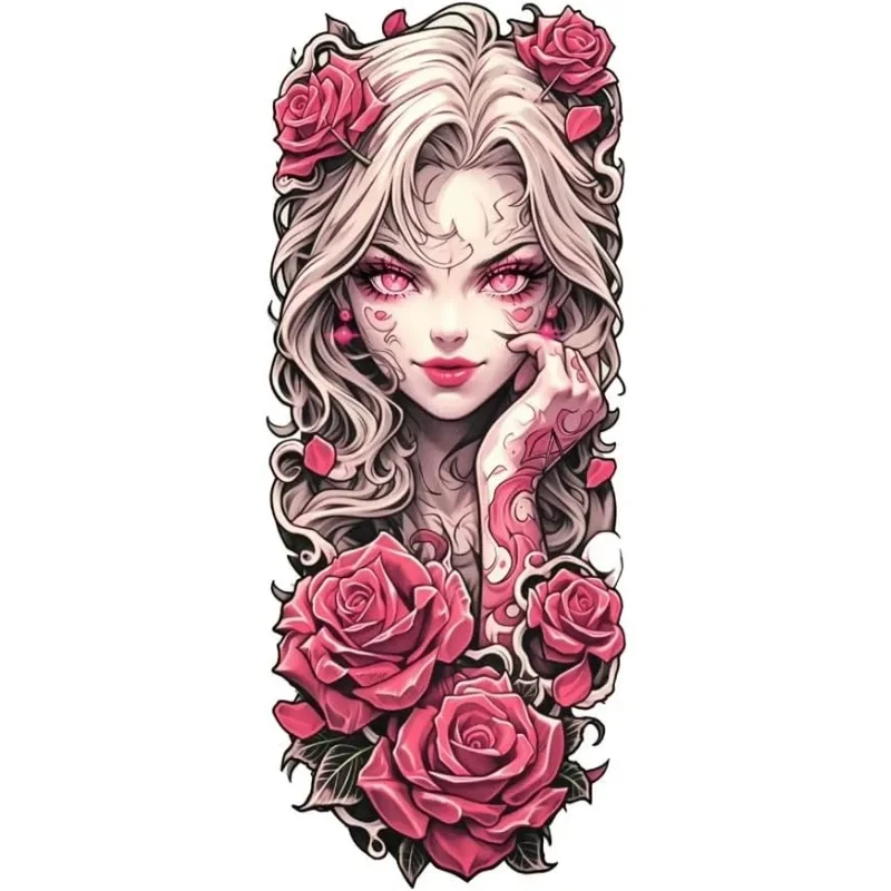 Gothic Rose Tattoo Girl Sticker 1PC Waterproof UV Resistant Vinyl Decal Car Motorcycle Trunk Fuel Tank Luggage Wall Decor Gift