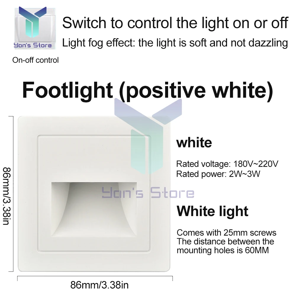 1Pcs AC180-220V Recessed LED Wall Lamp Switch Control White Grey Gold Black Stair Corridor Staircase Step Indoor Lighting