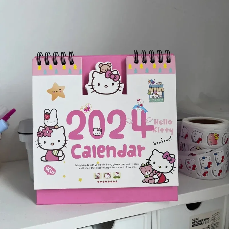 2024 Sanrio Hello Kitty Calendars Mini Desk Calendar Cartoon Daily Weekly Scheduler Planner Desk Top Decoration Children Gifts