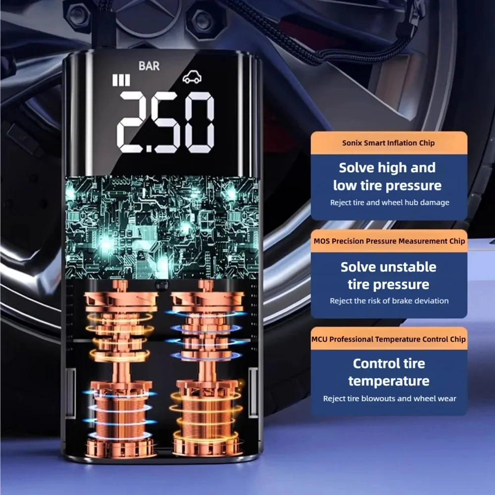 Car Electrical Air Pump Digital Wireless Tire Inflatable Pump LCD Display Motorcycle Bicycle Ball Portable Inflator Compressor