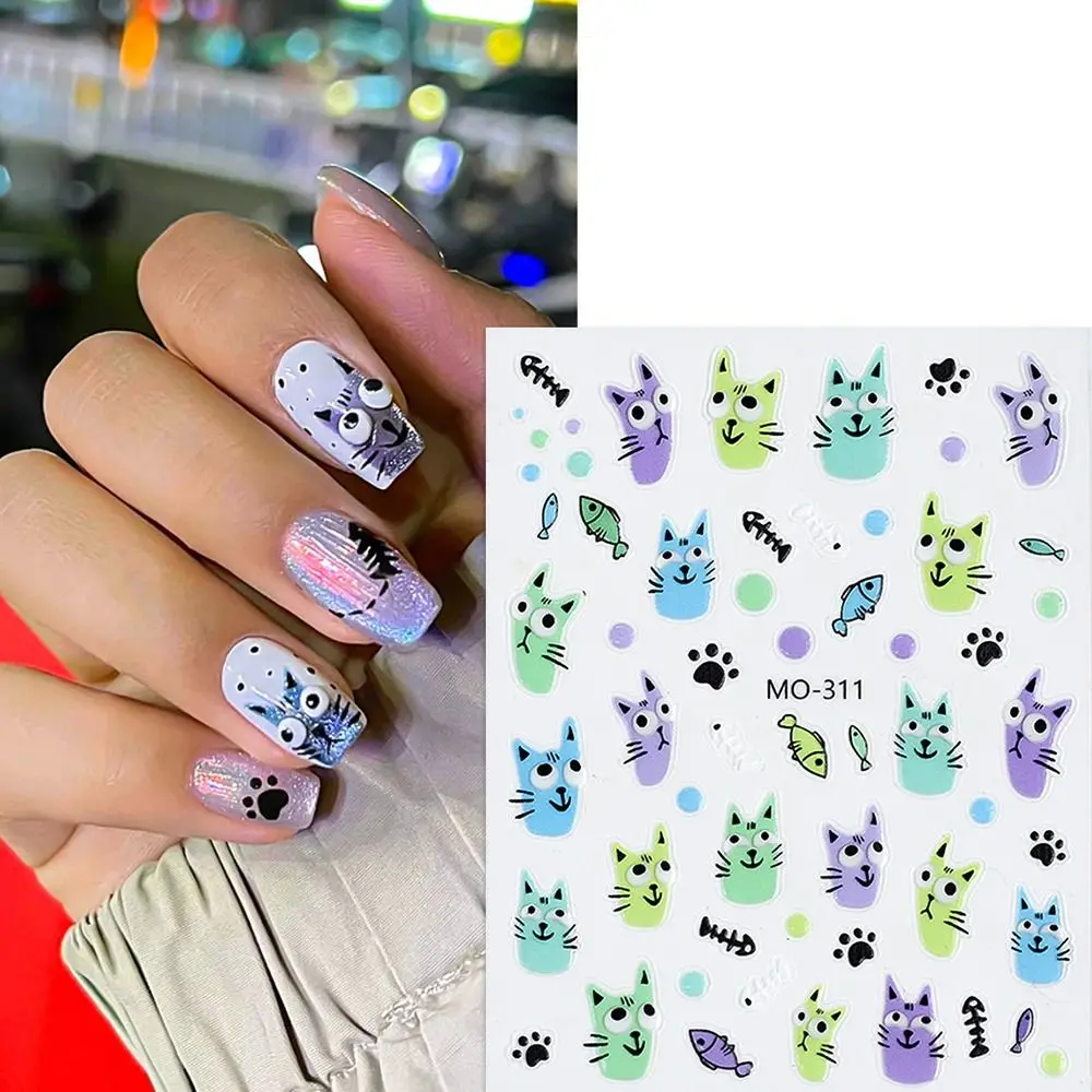 Graffiti 3D Black Cat Nail Stickers Earphone Cute Nail Art Decoration Bow Hand-painted Manicure Accesories Women