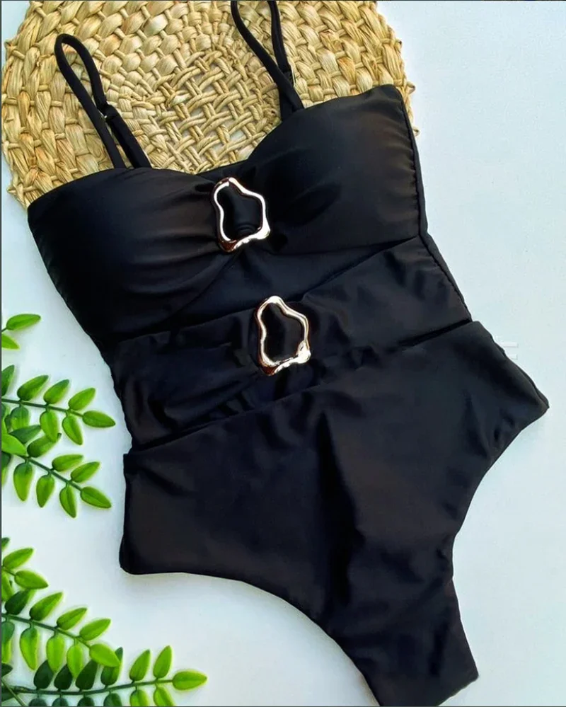 مثير قطع Monokini قطعة واحدة ملابس السباحة للنساء حلقة الديكور ملابس السباحة السباغيتي المايوه الصيف ملابس الشاطئ لباس سباحة