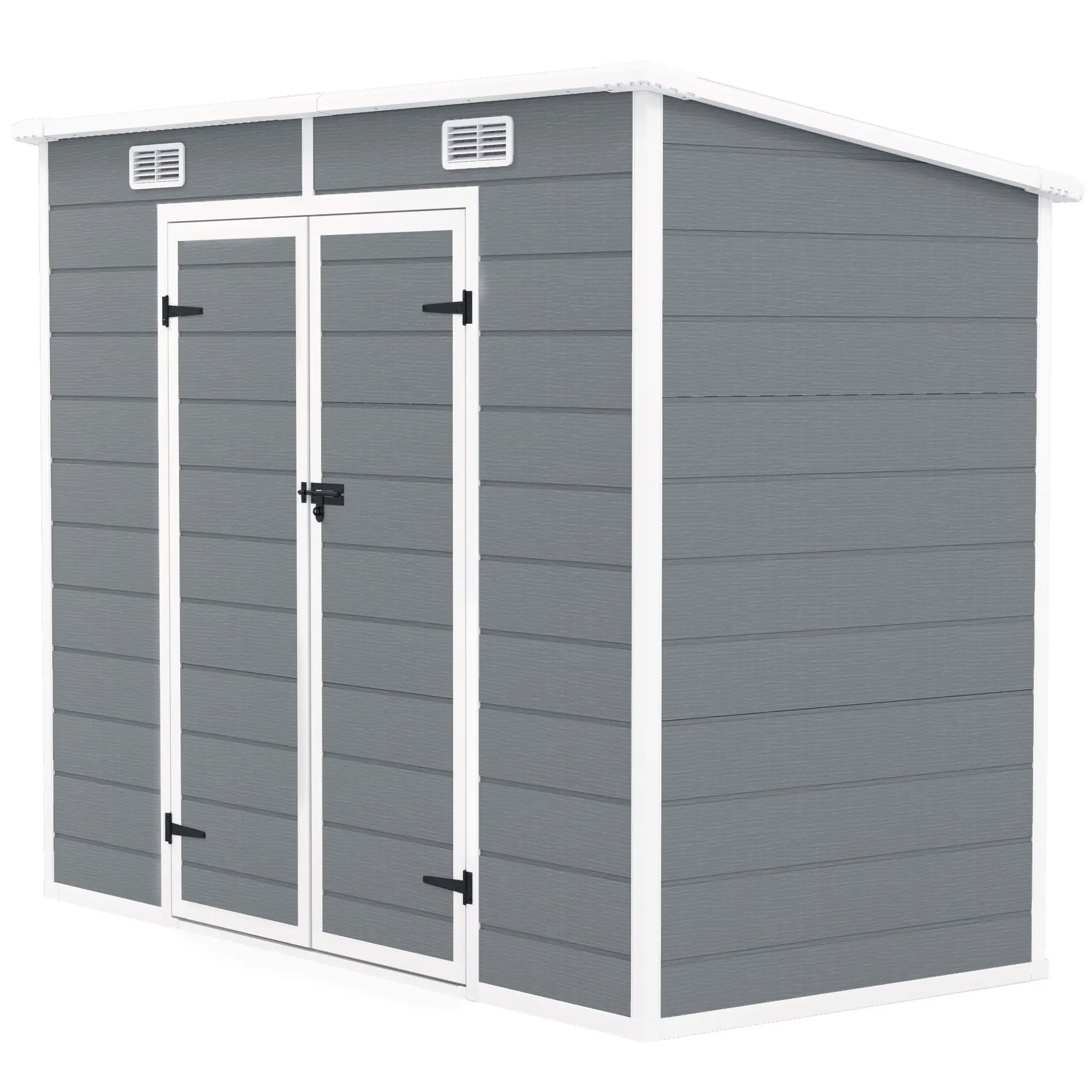 

For Outsunny 8' x 4' Plastic Outdoor Storage Shed with Floor, Window, Lockable Doors and Vents for Backyard Patio Lawn, Gray