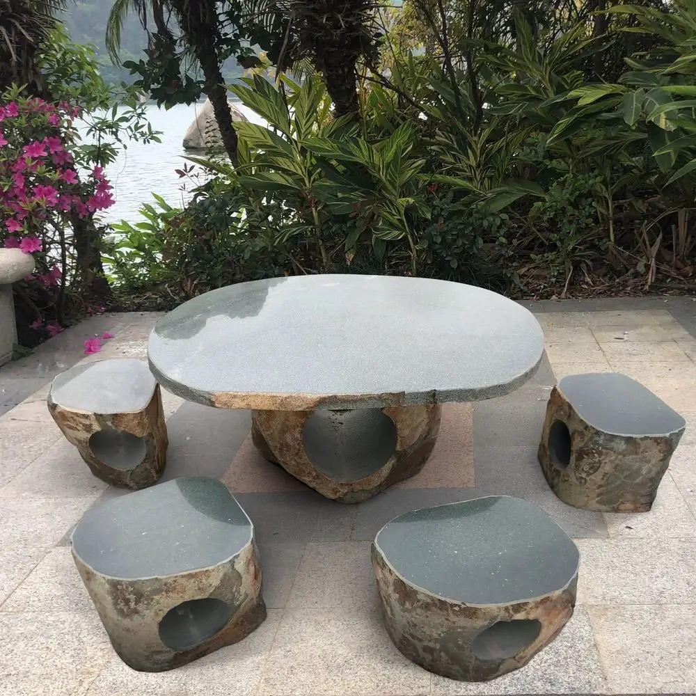 

Cobble stone table stone stool garden courtyard outdoor villa leisure home round table stone tea ornament silk flowe