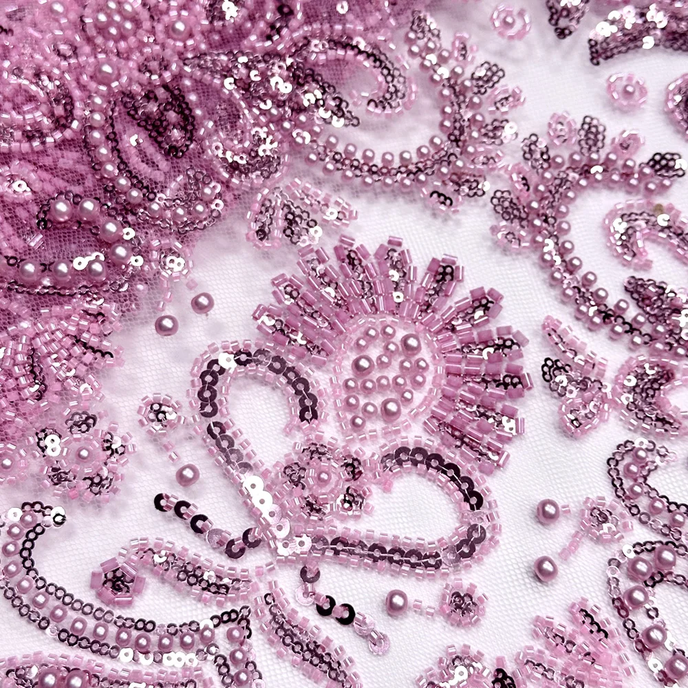 African Sequined Lace tulle Lace Fabric 2025 French embroidery high quality heavy beaded Nigerian bridal wedding party dress