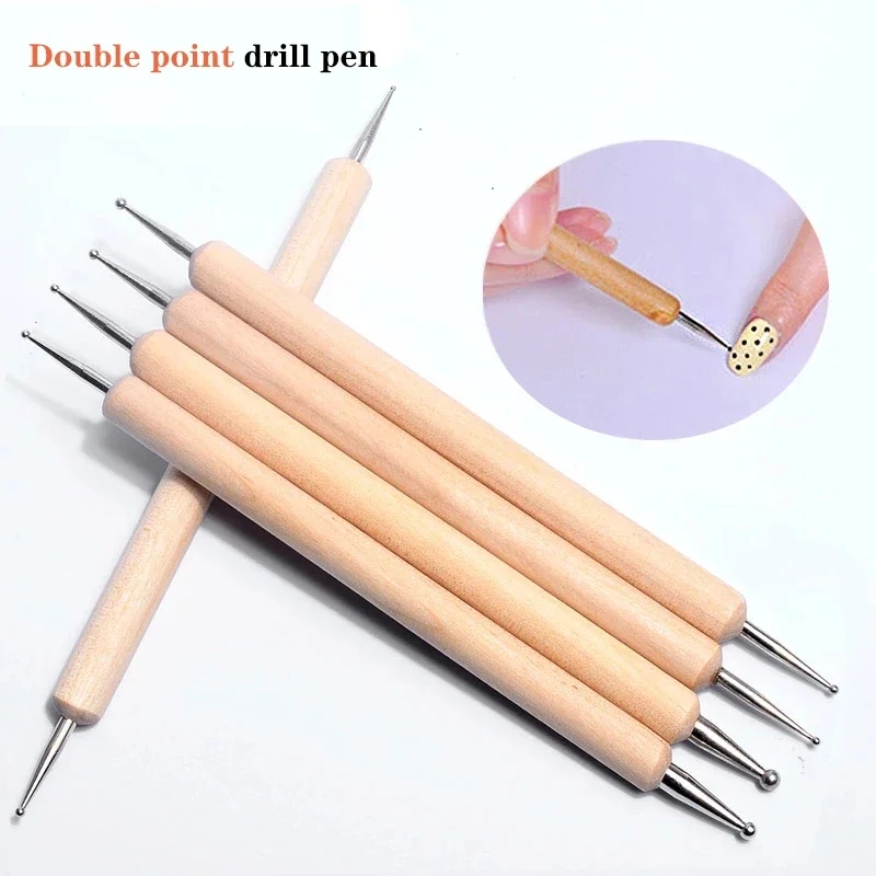 

Used for nail decoration, 5-piece set of pointed drills, indentation pens, nail tools, and double headed wooden nail art pens
