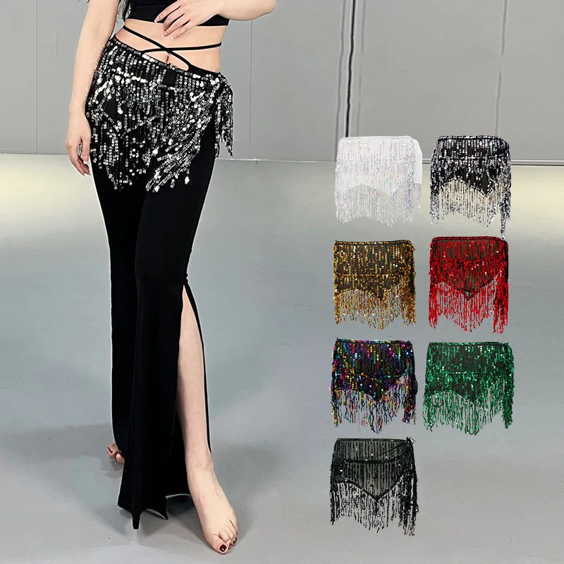 Jupe écharpe de hanche de danse du ventre brillante pour femmes, paillettes, fesses, ceinture enveloppante, tenue de fête de Concert Rave, Costume de scène