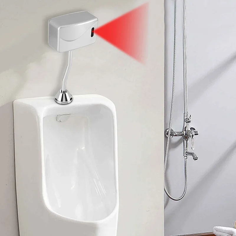 Wall Mounted Toilet Urinal Valve Automatic Sensor Touchless Urinal Flush Valve Toilet Bathroom Exposed Urinal Valve DC 6V