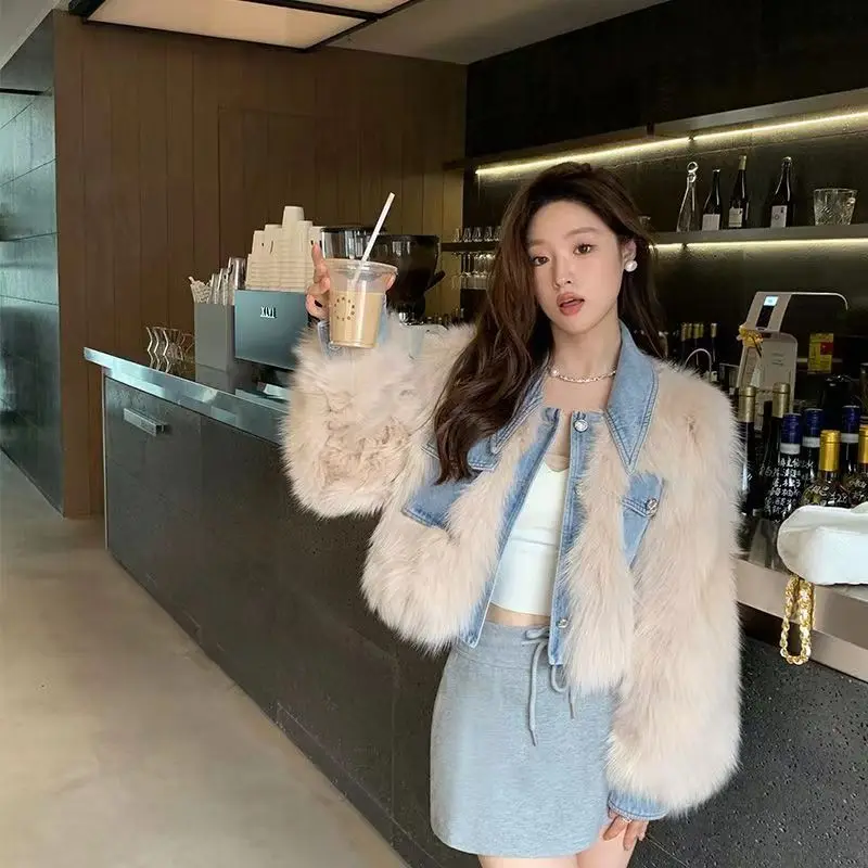 Women Fashion Korean Plush Coats Casual Loose Warm Lapel Long Sleeve Jackets 2023 Winter Ladies Elegance High Street Outerwear