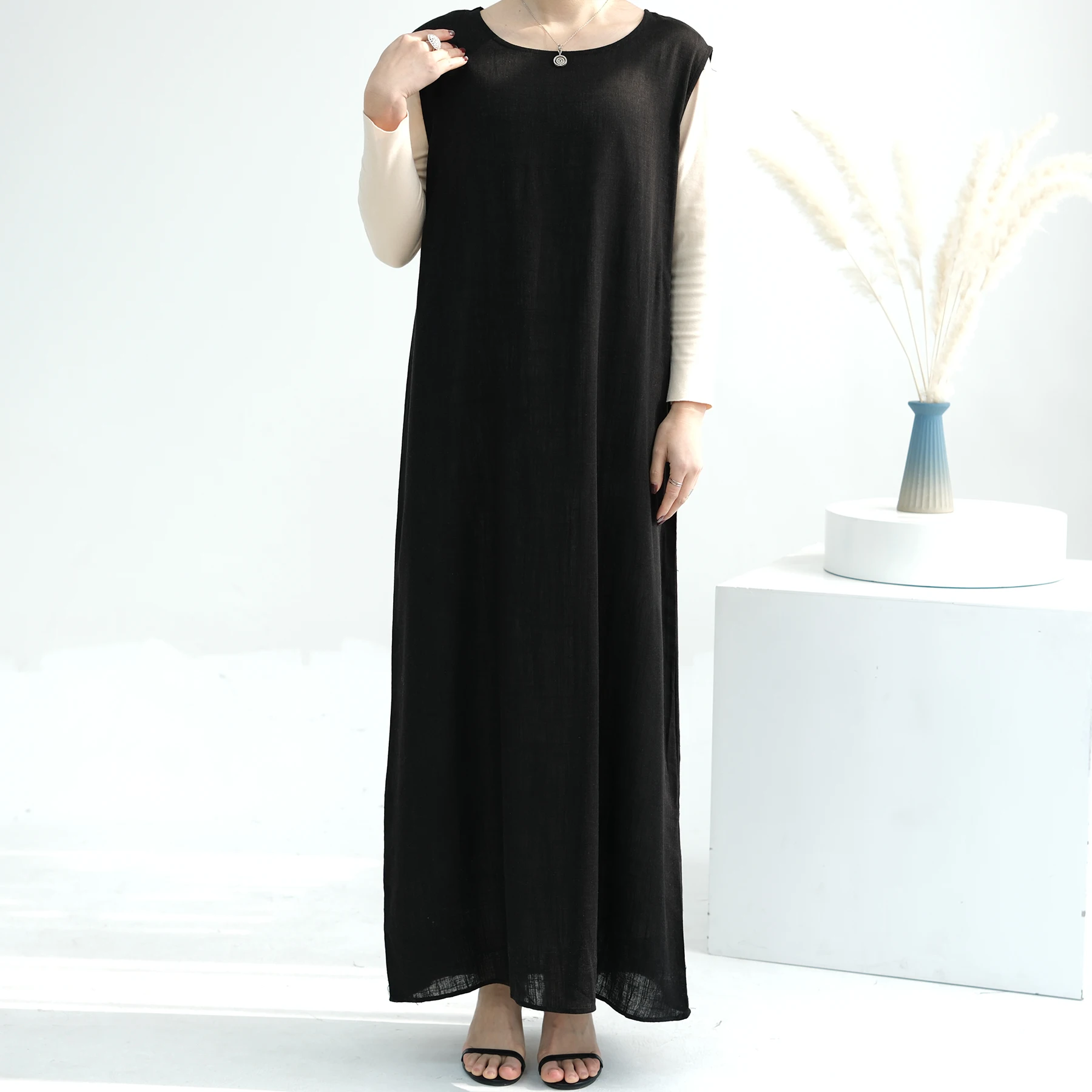 Vestido interno para o Ramadã sob Abaya para mulheres, vestido interno muçulmano, vestidos deslizantes sem mangas, roupas islâmicas, Dubai, Turquia, kaftan, robe árabe