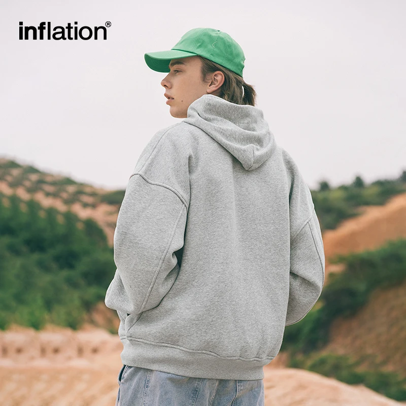 INFLATION Plain Sweatshirt Jacket Men 350gsm Winter Thick Fleece Baseball Jacket Unisex Fashion Loose Warm Outwear Men Coats