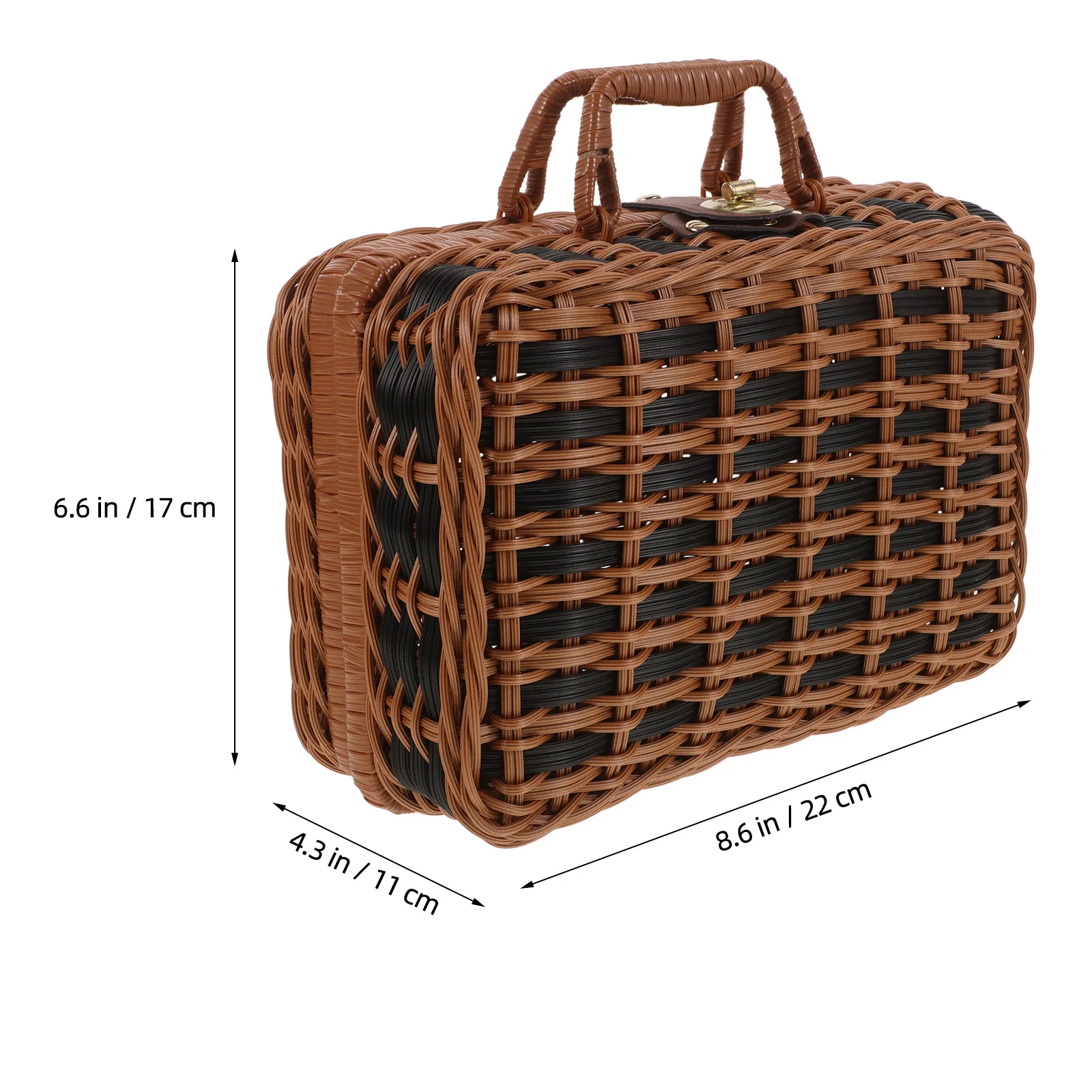 

Retro Woven Storage Case S Simulated Rattan Handcrafted Suitcase Sturdy Handles Latch for Clothing Towels Food Picnic Outdoor