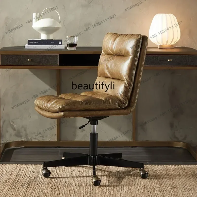 

Nordic home study computer chair retro and old all-leather down lifting office chair