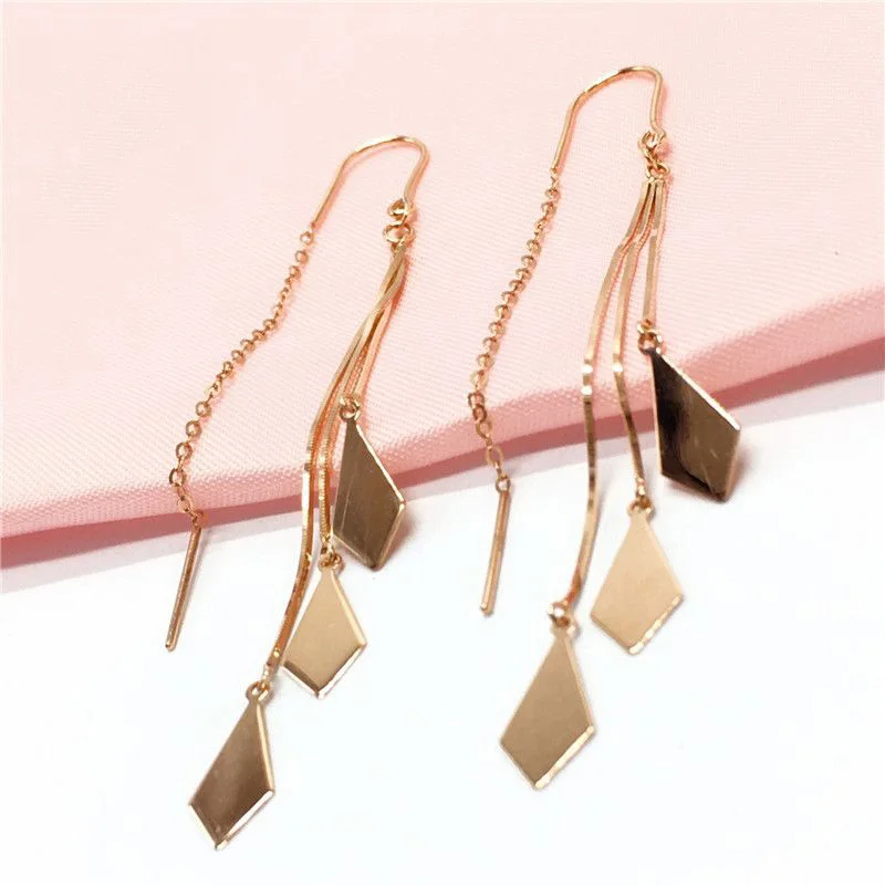 585 Purple Gold Earrings for Women Plated 14K Rose Gold Glossy Diamond Tassel Earings Fashion Elegant Long Chain Fine Jewelry