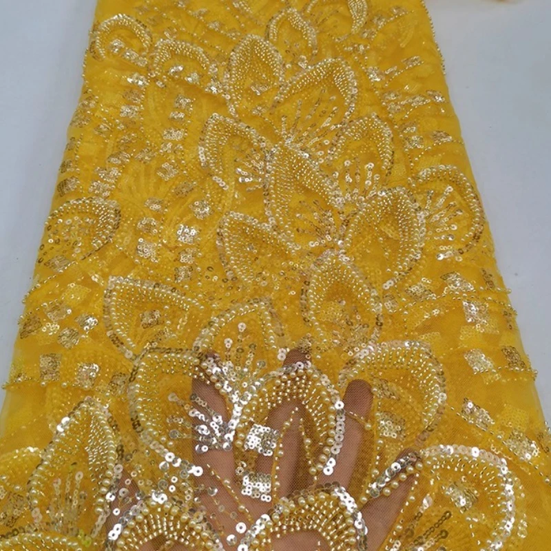 

rench luxurious lace mesh fabric, high-quality African bubble beads, fish scale nails, sequins, embroidery, lace trim fabric