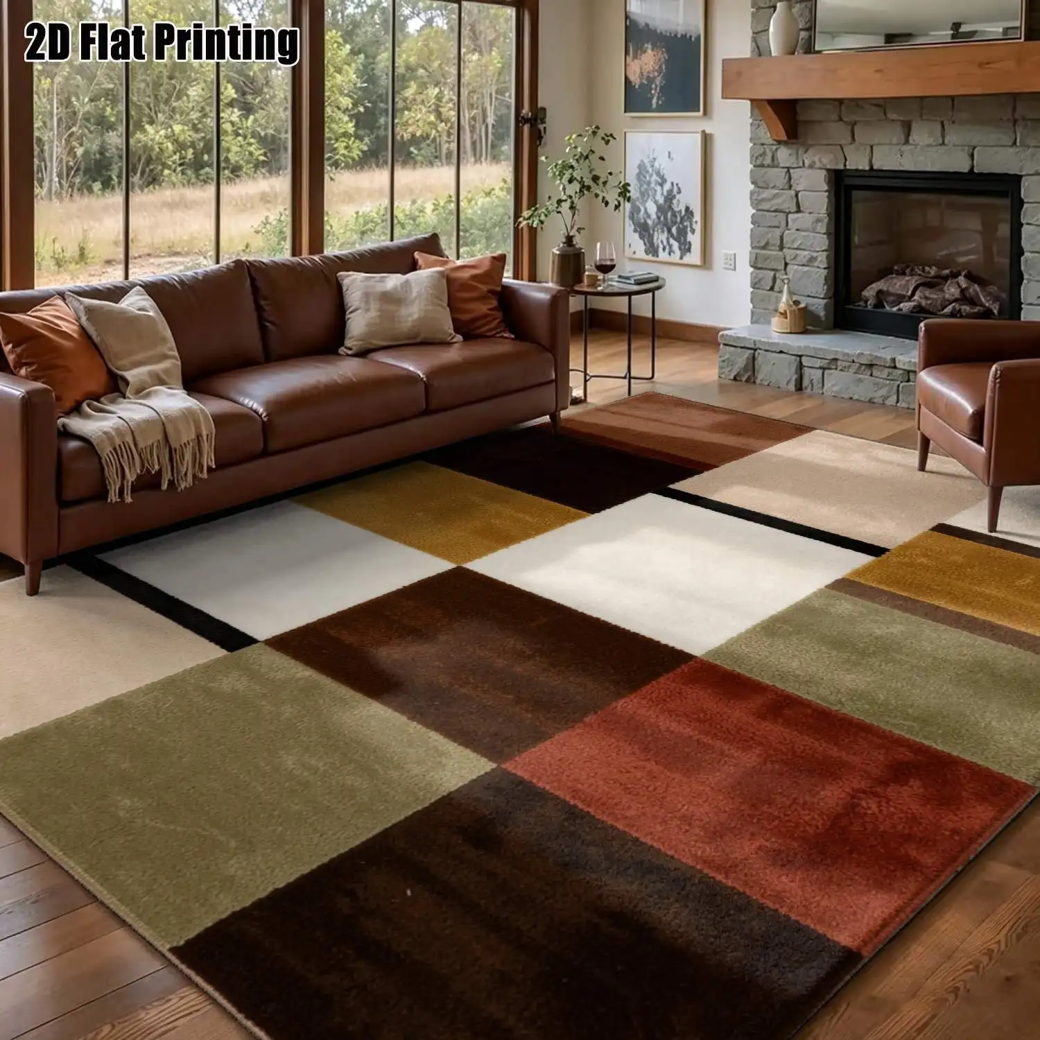 1Pc 2D Printed Retro Floral Dark Green Carpet, European-Style Home Decor Rug, Machine Washable, Multi-Size for Multi-Scene Use