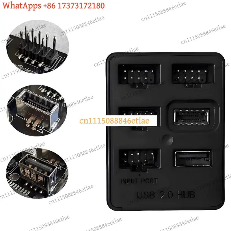 LKB  5-Port USB 2.0 Internal Hub with SATA Power - Motherboard 9-Pin Header to 4x USB-A Adapter Cable