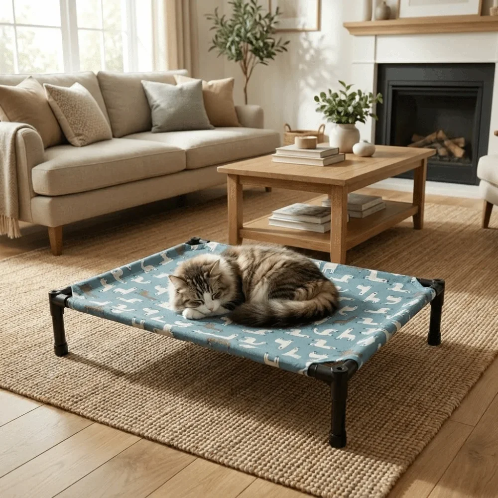 HLH Sturdy Frame Non-Slip Dog Marching Bed Moisture Proof Removable Pet Camping Bed Washable Breathable Cat Sofa Bed Indoor Outd