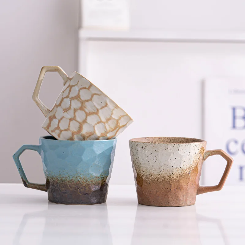 Japanese-style creative hand-cut stoneware mug Milk Cup kiln vintage ceramic cup hand-washed instant coffee cup Glass mugs Water