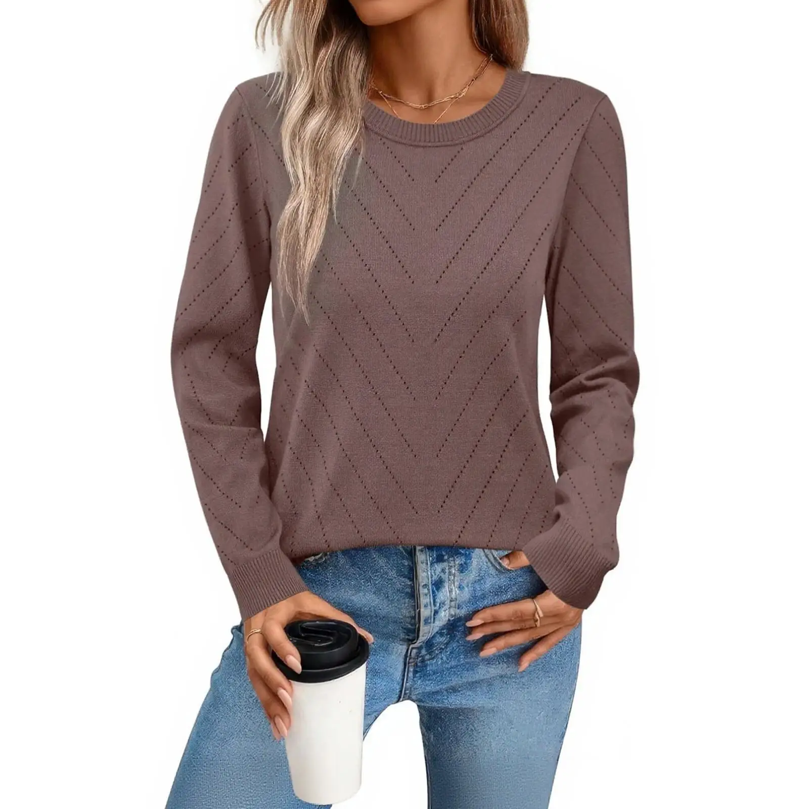 

Women'S Fashion Casual Loose Comfortable Fashion Pullover Round Neck Long Sleeve Slim Fit Knit Sweater Women'S Sweater 2025