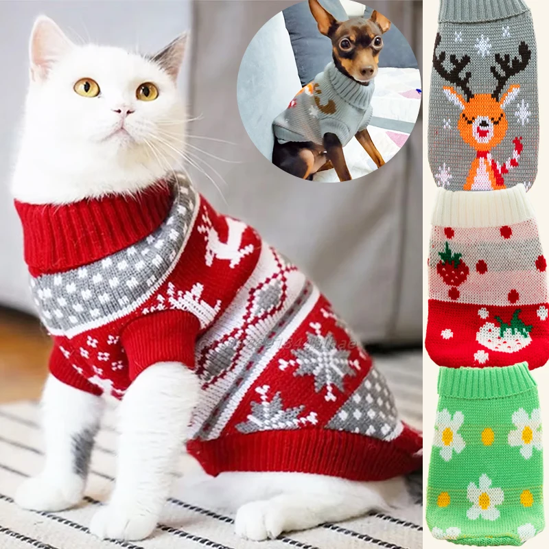 Suéteres de invierno de Pug Teckel para perro, gato, abrigo con estampado de alces, disfraz de Navidad, ropa para perros pequeños, medianos y grandes, Maglione Natale Cane