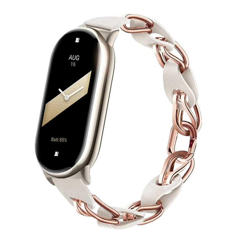 Stainless Steel For xiaomi Mi Band 8 Strap global version accessories leather belt pulseira miband8 correa mi band 8 NFC strap