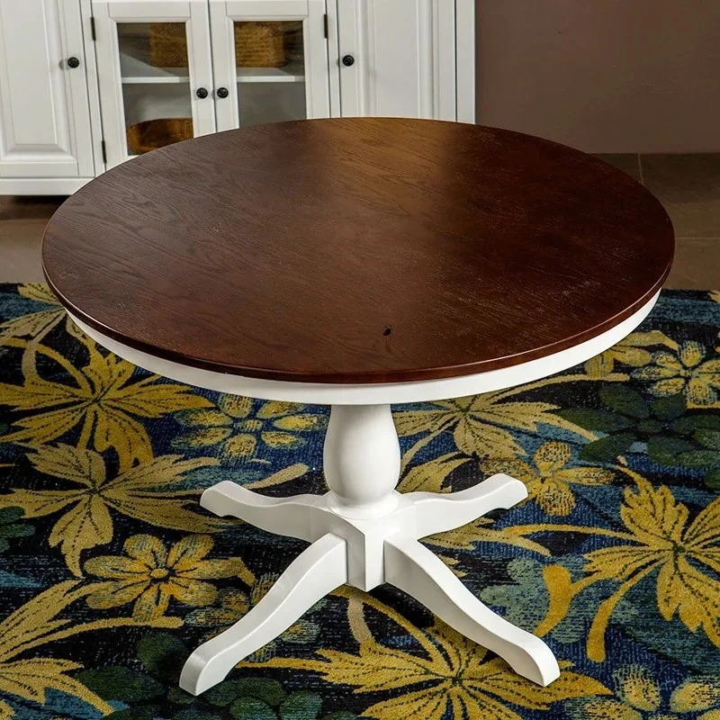 

All solid wood round table Mediterranean dining table restaurant American furniture simple dining table and chair combination933