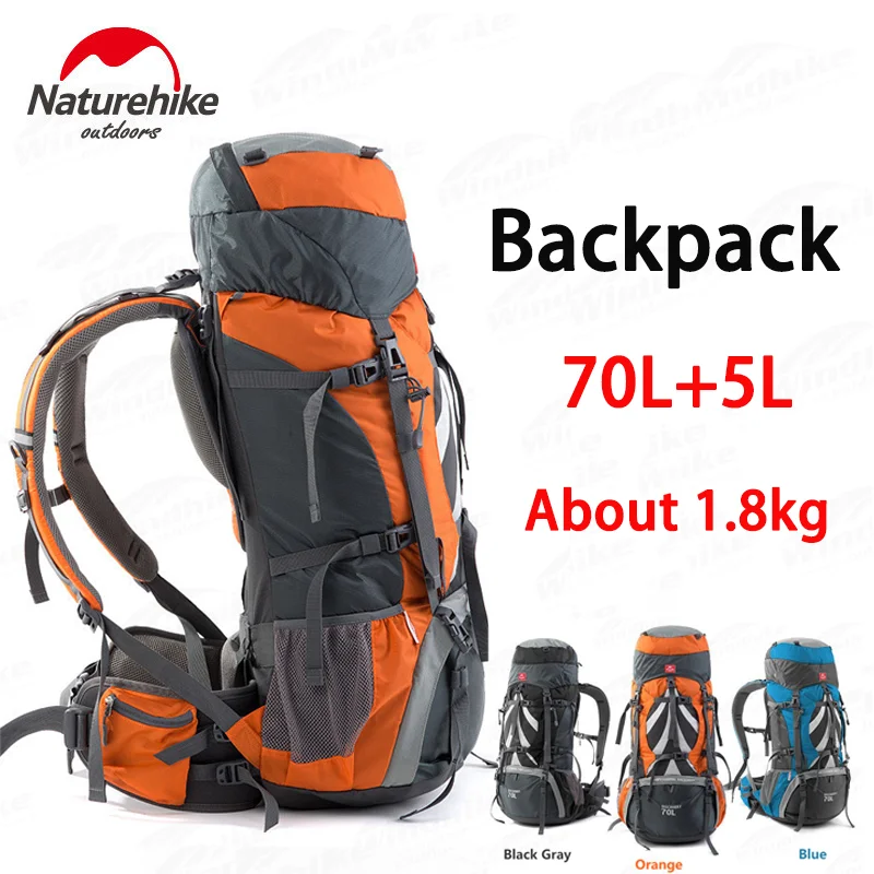 Naturehike-mochila para acampar de 70 + 5L, mochila de gran capacidad para senderismo, bolsa de viaje ultraligera con marco de aleación de aluminio, cubierta impermeable
