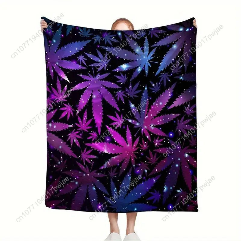 Purple Maple Leaf Pattern  All-Season Comfortable Flannel Blanket with Large  for Bed and Sofa Machine Washable Custom Blankets