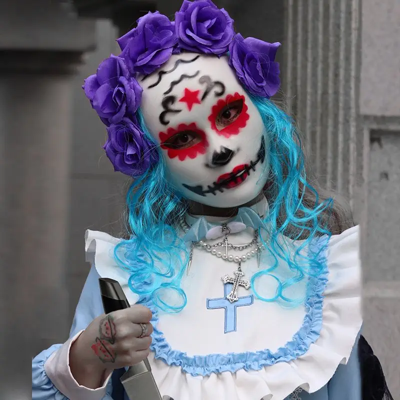 꽃 해골 가면 무도회 여성 할로윈 유령 죽은 마디 그라 파티 무도회 재미있는 코스프레 마디 그라 테러 남성