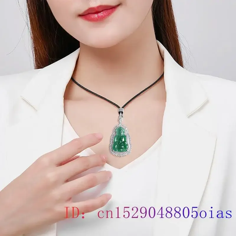 Burmese Jade Guanyin Pendant Real Gemstone Jewelry Necklace Gemstones Amulets 925 Silver Fashion Men Natural Green Jadeite