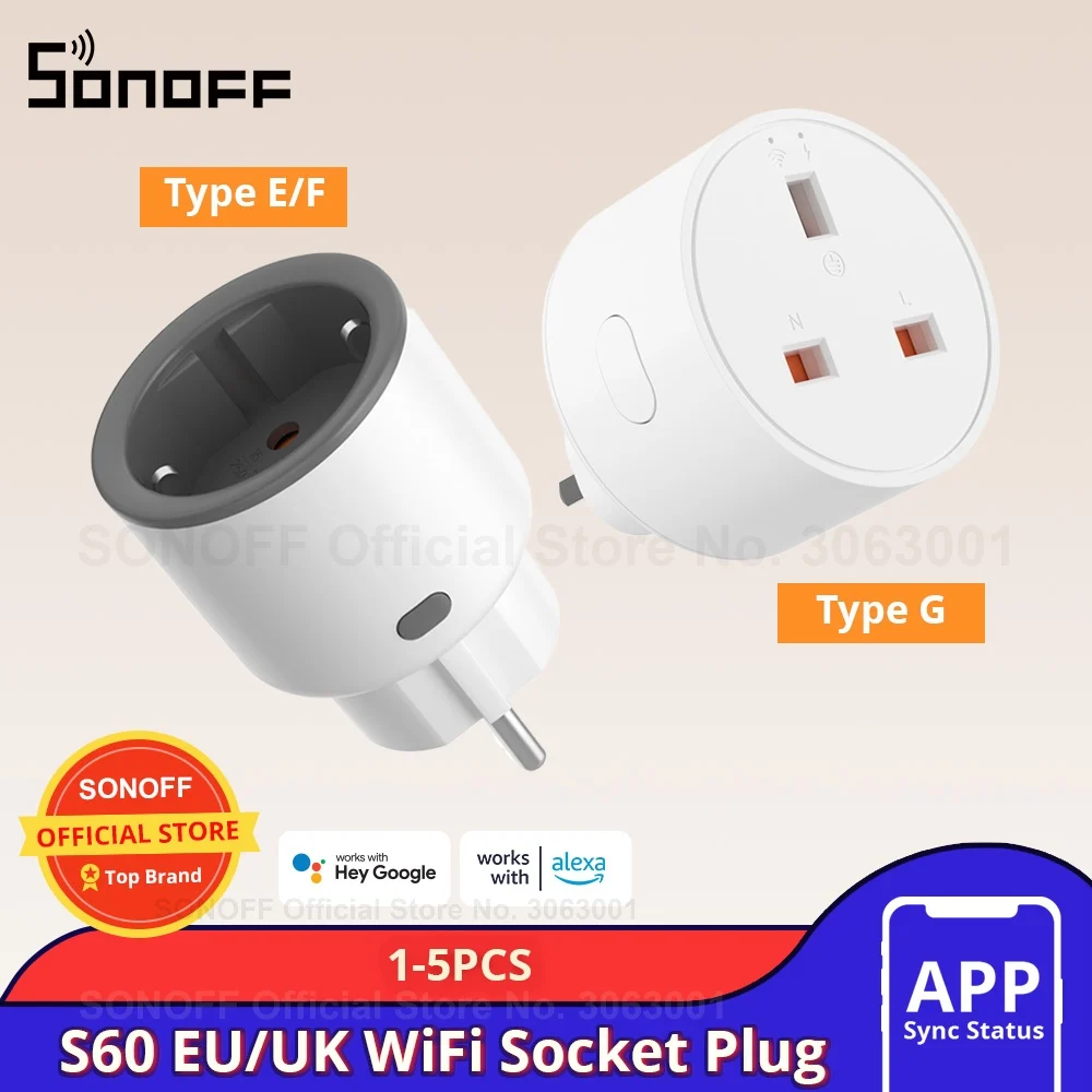 1-5PCS SONOFF S60 EU/UK WiFi Socket Smart Home Plug Power Monitor Outlet Voice/eWeLink Remoter Control Alexa Google SmartThings