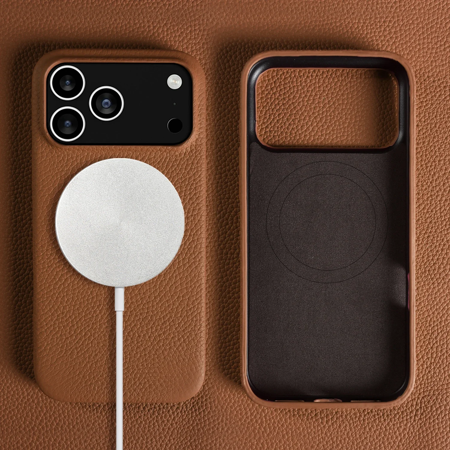 

Кожаный чехол с магнитной беспроводной зарядкой для iPhone 17 Pro Max 17 Air 16 Pro 15 14 13 12 11 Роскошный твердый чехол из воловьей кожи первого слоя