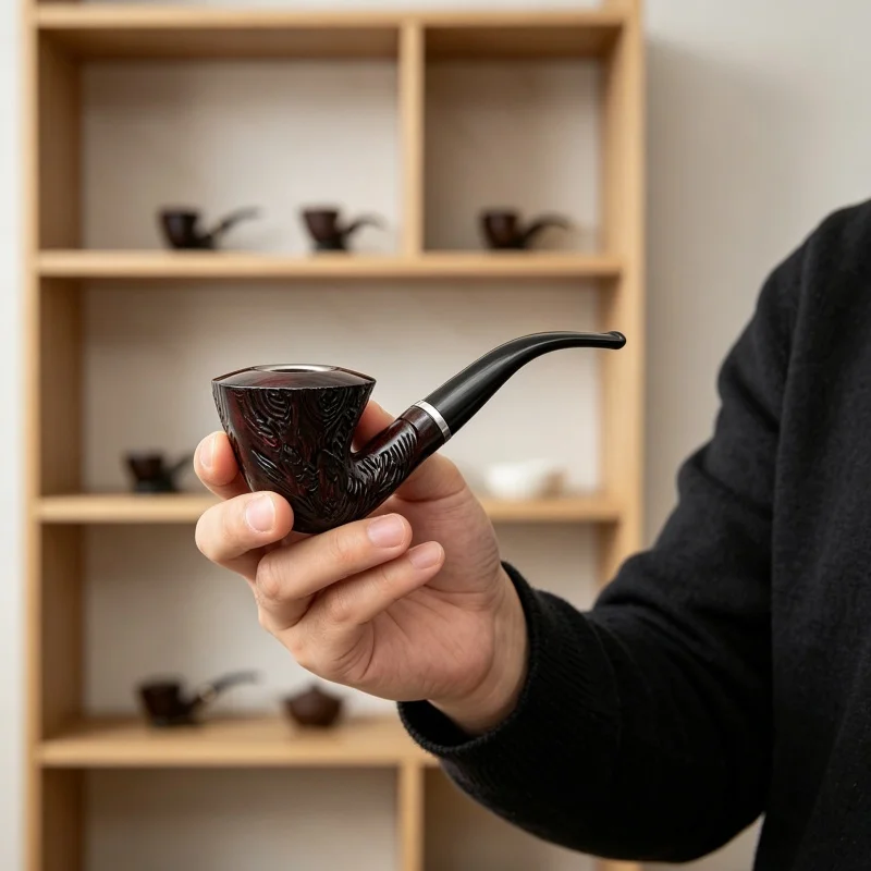 2023 New Classic Curved engraving Pipe Chimney Filter Smoking Pipes Tobacco Pipe Cigar Grinder Smoke Mouthpiece @1 view 4