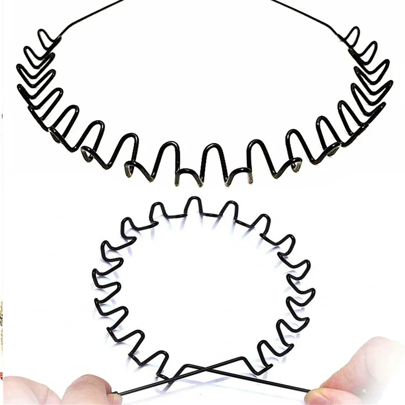 Unisex schwarze elastische rutschfeste einfache Metall-Stirnbänder für Männer und Frauen, gewelltes Haarband, Frühlings-Haarreifen, modische Haaraccessoires – Detail 6