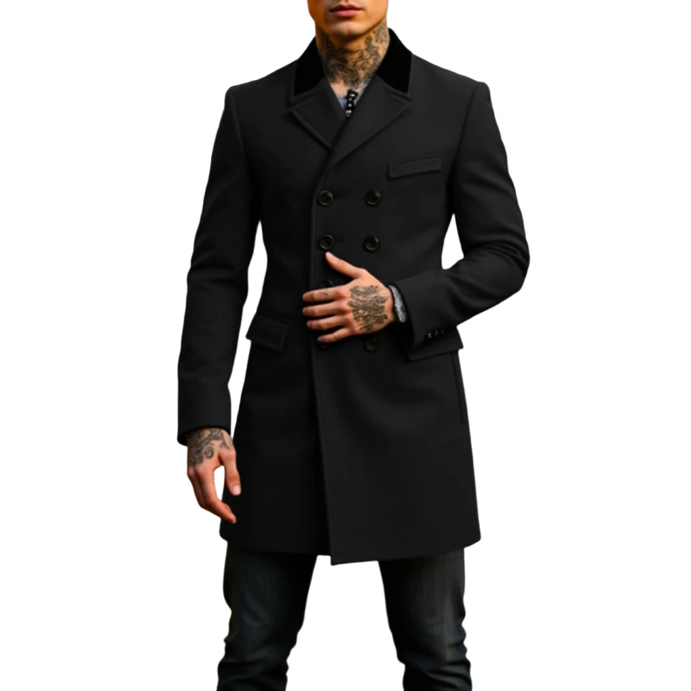 Casual Men's Wool Blend Coat Double Breasted Lapel Jacket Thick Lined Outerwear Suitable for Transitional Weather