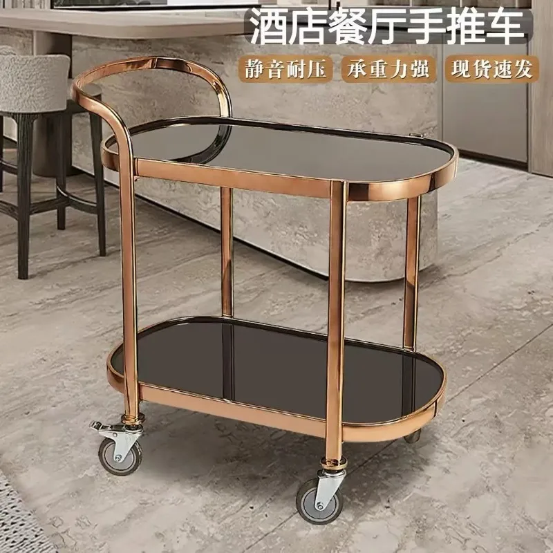 Restaurant liquor service cart Stainless steel two-layer snack dining cart