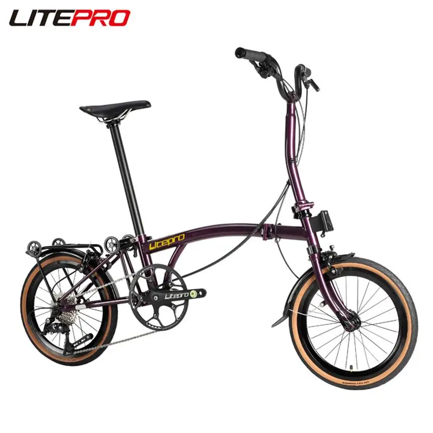 Litepro Steel Frame Bike Straight M Handlebar 16Inch External 9 Speed Tri-fold Folding Bicycle