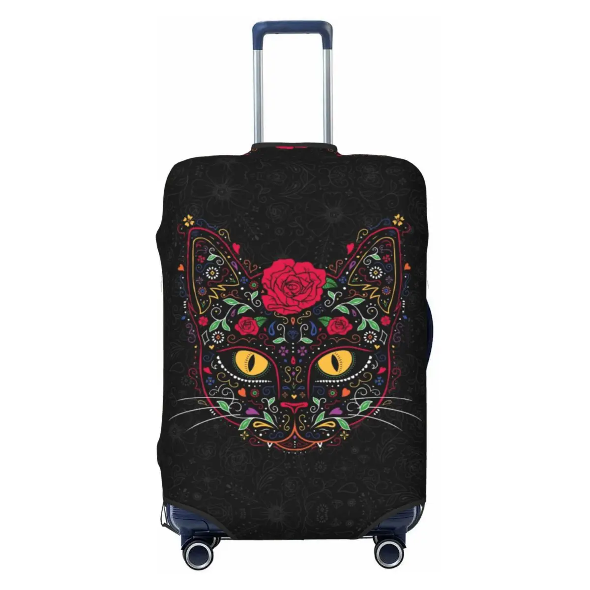 

Custom Day Of The Dead Kitten Cat Sugar Skull Luggage Cover Protector Fashion Mexican Halloween Floral Travel Suitcase Covers