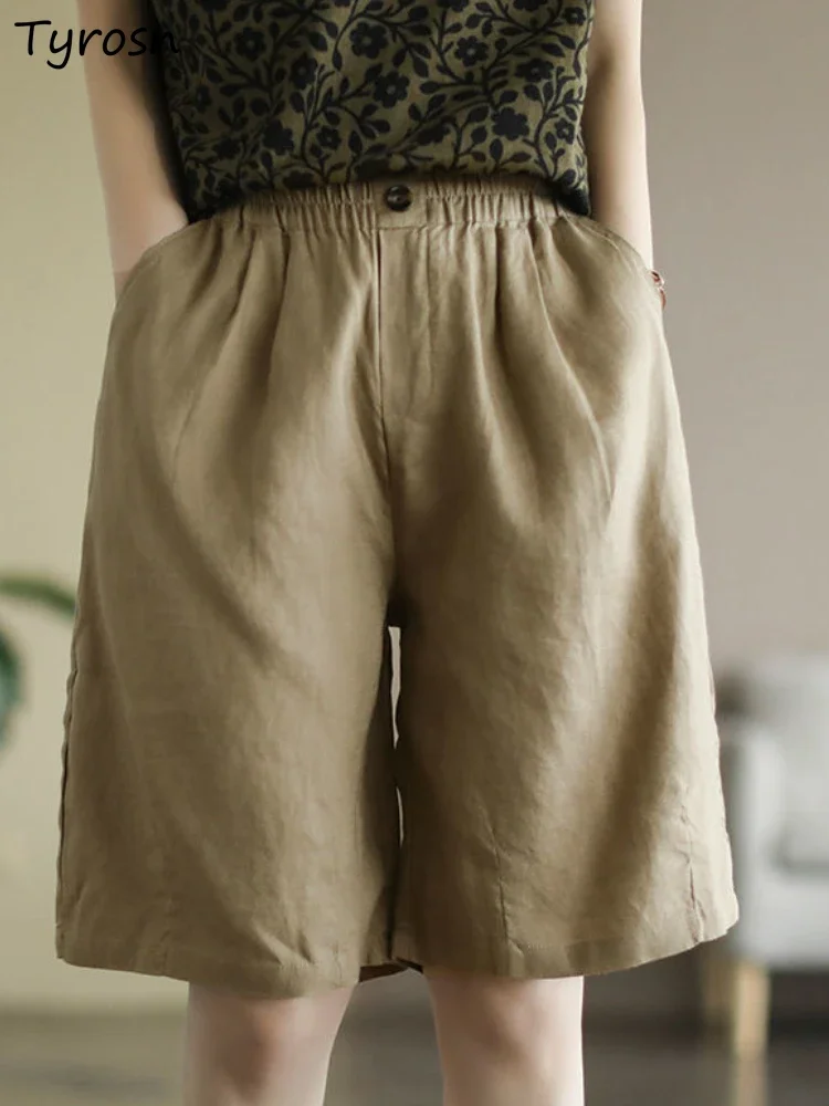 여성 레트로 베이직 신축성 허리 반바지, M-3XL 레저, 5 가지 색상, 통기성, 루즈한 미니멀리스트, 올매치, 여름