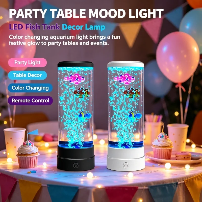 Fish Aquarium LED Night Light, USB Bubble Lamp with Color Changing and Remote Control for Bedroom Decor or as a Birthday Gift