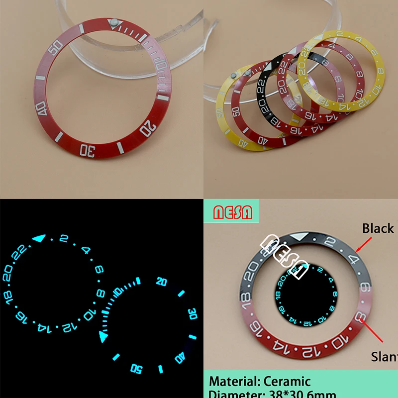 38*30.6mm Watch Ceramic Bezel Insert With GW9 Blue Luminous Fit 40mm Watch Case SKX007 SKX007 SRPD GMT SUB Turtle SKX007 SKX009
