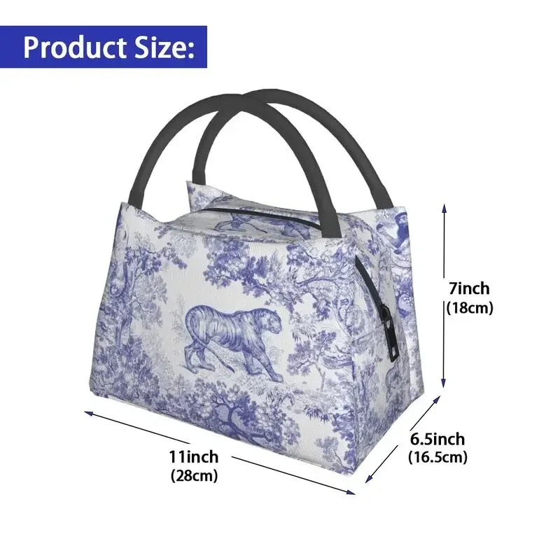 Niestandardowe Vintage Classic French Toile De Jouy Navy Blue Motif Pattern Lunch Bag Cooler Izolowane termicznie pudełko na drugie śniadanie do podróży służbowych