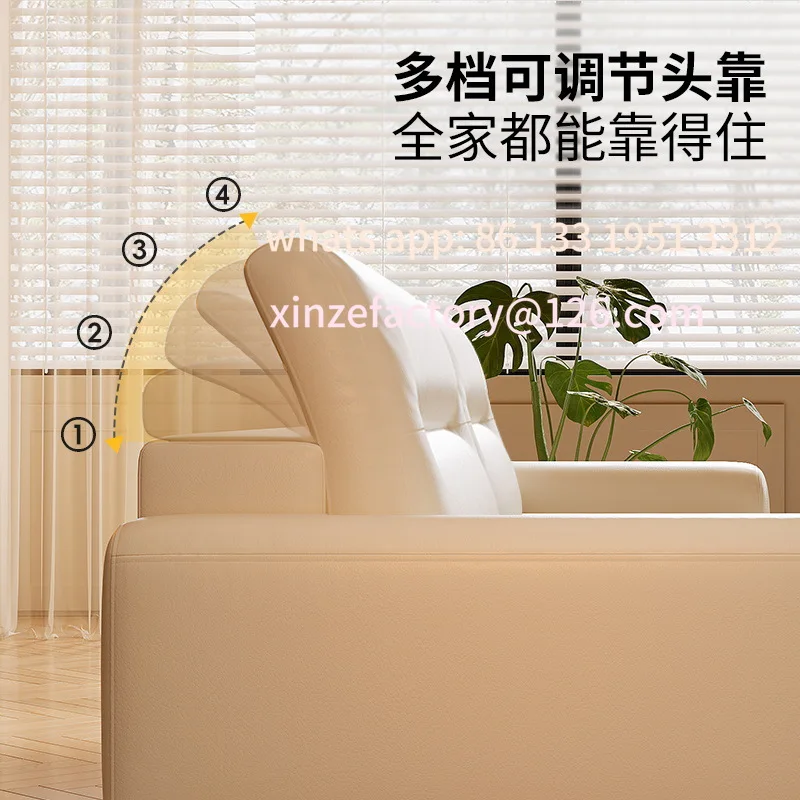 

Customizable Ji and French small apartment living room retro style white sofa multi-gear adjustable headrest large white leather