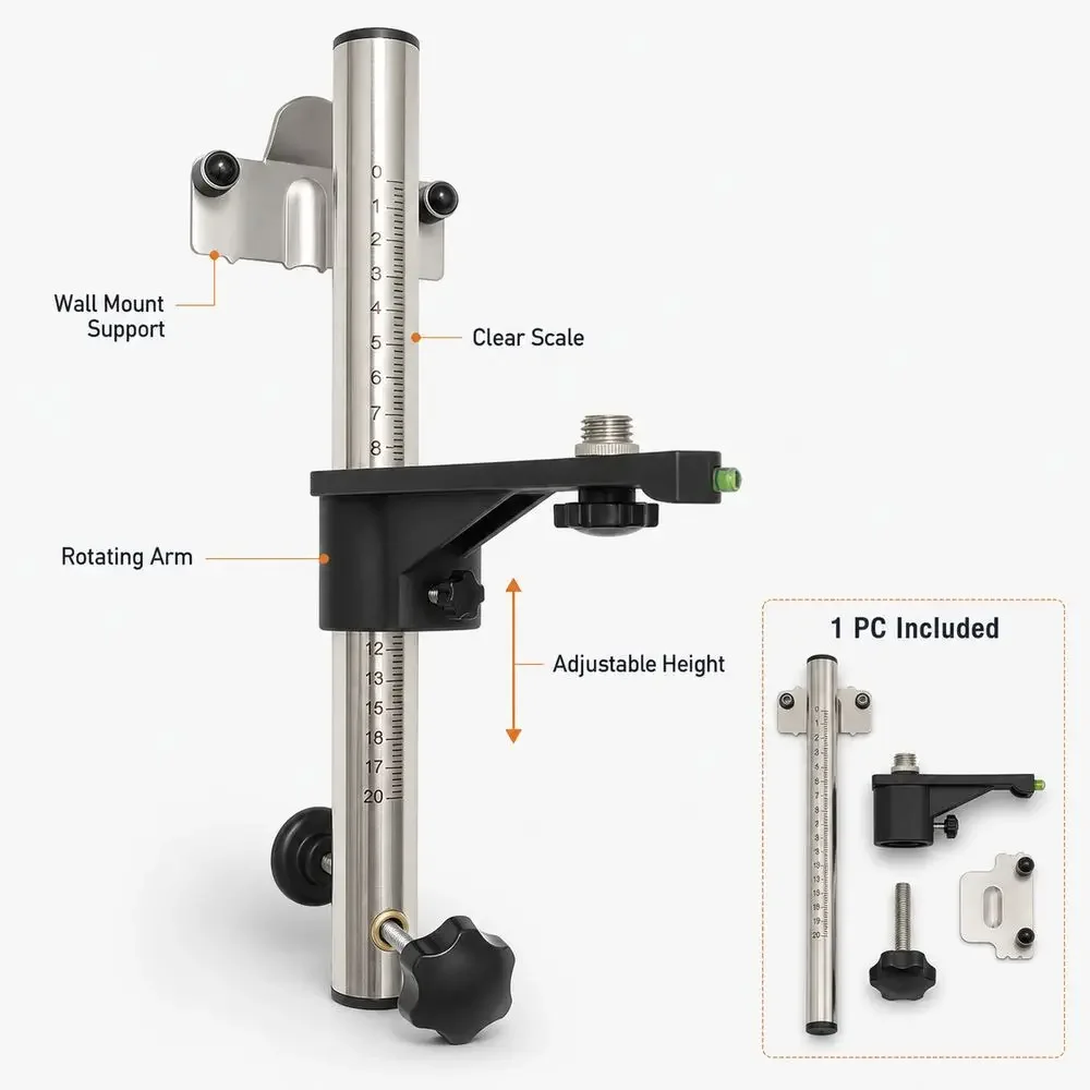 Wall Mounted Laser Level Bracket Adjustable Height Stainless Steel Laser Level Holder Rotating Drop Resistant Level Mount Holder